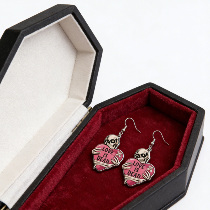 Personalized Acrylic Skull Heart Statement Earrings Dark Sweet Goth Style with Customizable Text for Edgy Fashion Fans