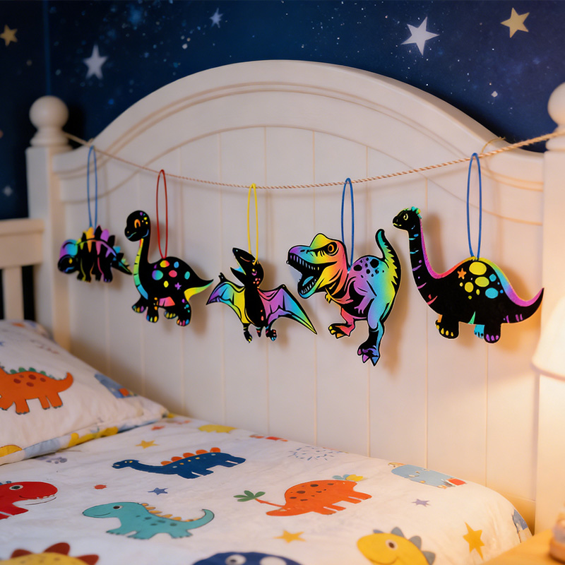 Personalized 48/24pcs Rainbow Dinosaur Scratch Art Set  Dinosaur Party and Room Decor Classroom Craft Birthday Party Supplies Gift for boy and girl Gift for kids Party Favors Event Organizers 