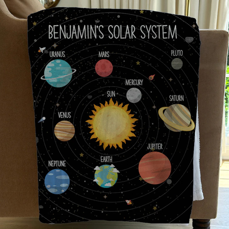 Personalized Solar System Blanket Custom Name Video Game Throw Blanket for Geek Lover