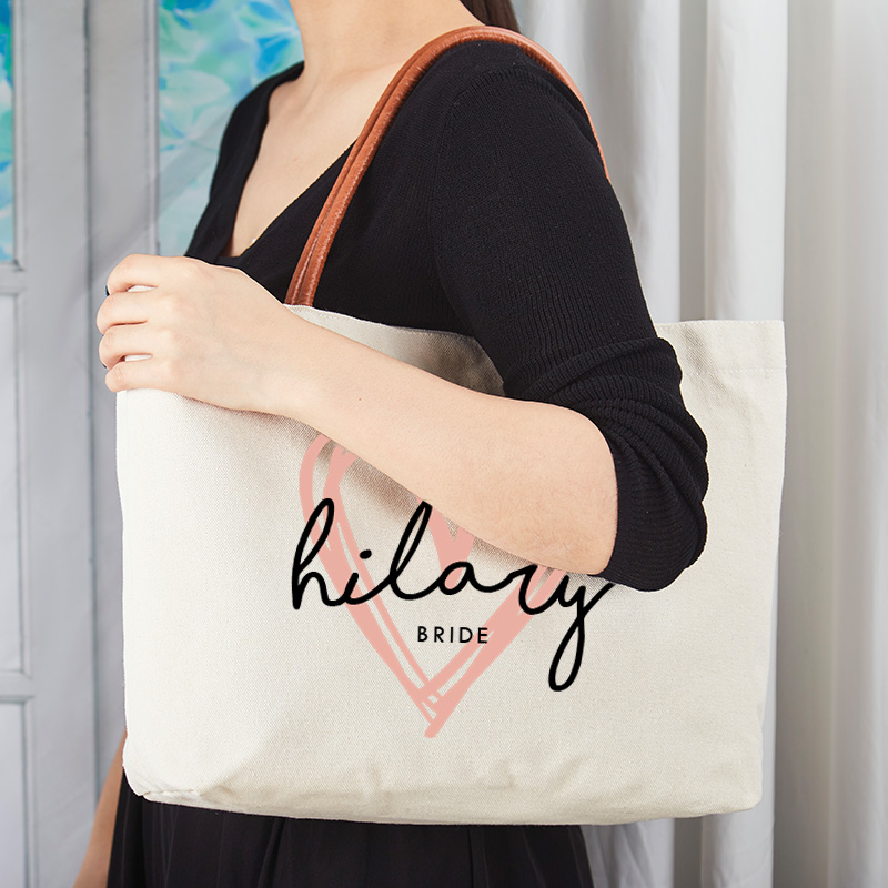 Personalized Bridesmaid Pink Heart Tote Bag with Name Bride Tote Bridal Party Gift
