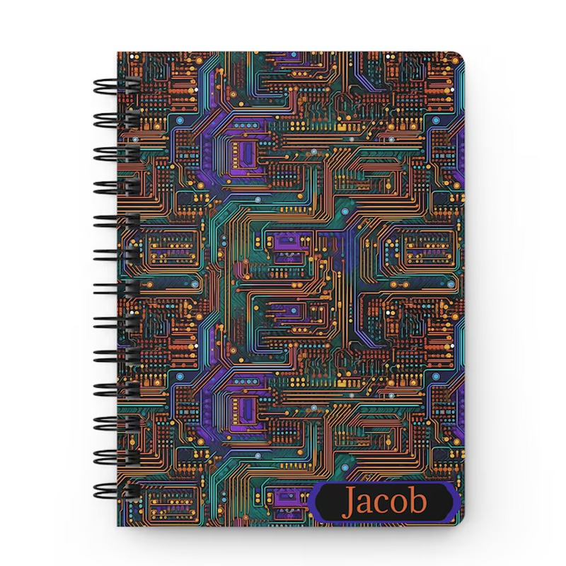 Personalized High Tech Spiral Notebook Colorful Circuit Board Design Engineer Electrician for Geek Lover
