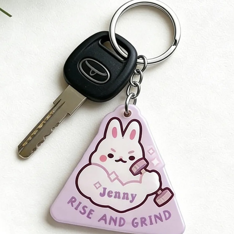 Personalized Rise and Grind Keychain Cute Bunny Keychain Acrylic Epoxy Workout Motivational for Gym Lovers