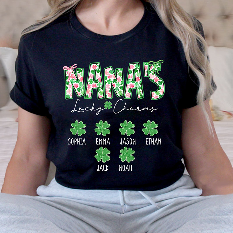 Personalized Nana’s Lucky Charms Shirt St Patrick’s Day Shamrock Family T-Shirt Gift for Grandma