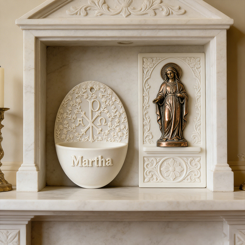 Personalized Chi Rho Holy Water Font for Home with Custom Name Catholic Catholic Home Decor Prayer Corner Decor Religious Gift Catholic Gift