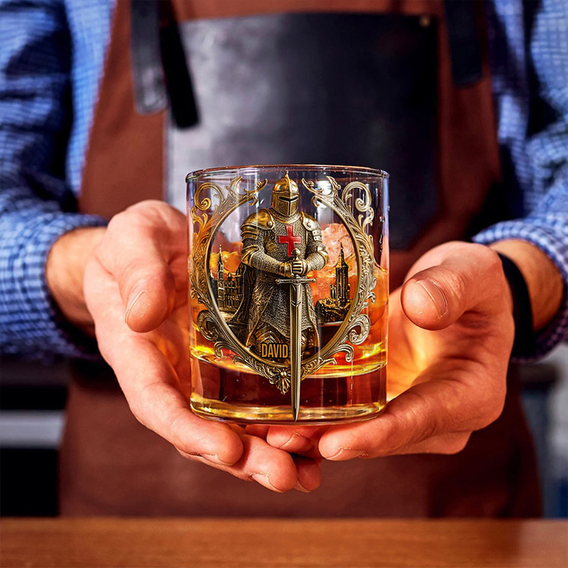 Personalized Knight of God Whiskey Decanter Set with Name Whiskey Glass Whiskey Bottle Religious Gift Christian Gift for Men