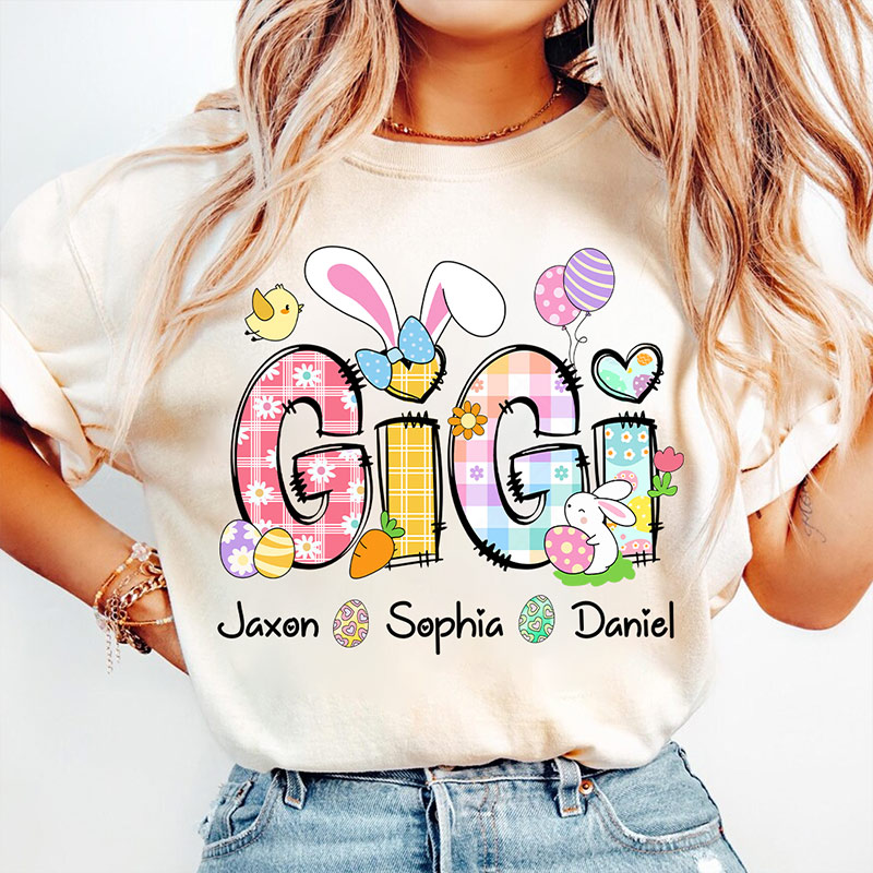 Personalized Bunny Easter Gigi Custom Gigi And Grandkids T-Shirt Gift for Grandma