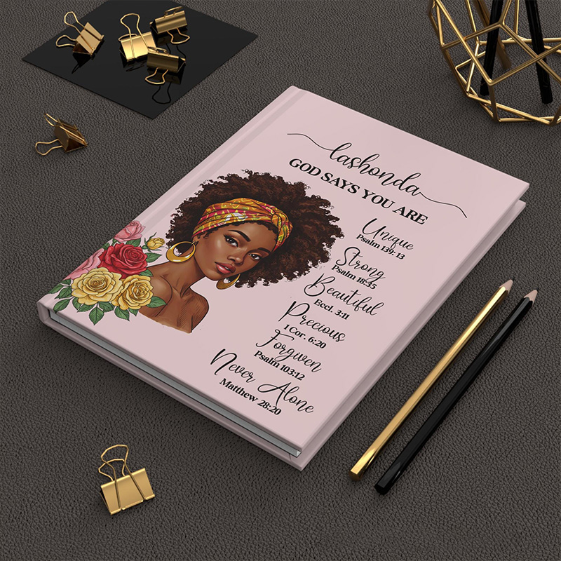Personalized African American Woman God Says you are A5 Prayer Journal Notebook with Name Gift for Christian Religious Gift for Girls