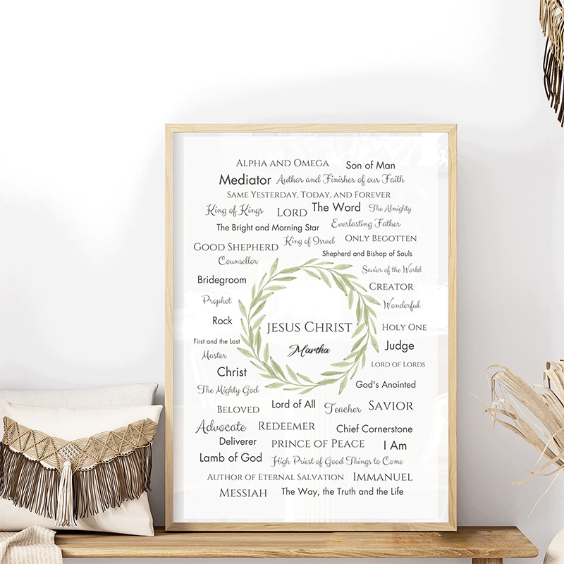 Personalized Jesus Christ Bible Names of God Frameless Poster with Custom Name Names of Jesus Wall Decor Religious Gift for Christians