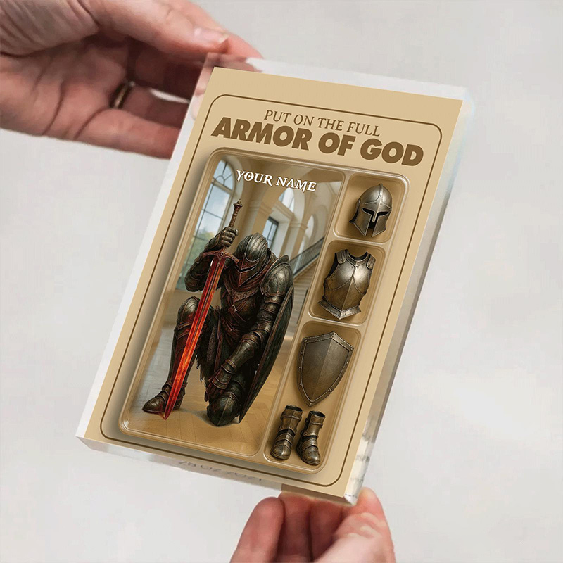Personalized Put the Full Armor of God Acrylic Block with Custom Name Prayer Best Gift Religious Christian Gift for him