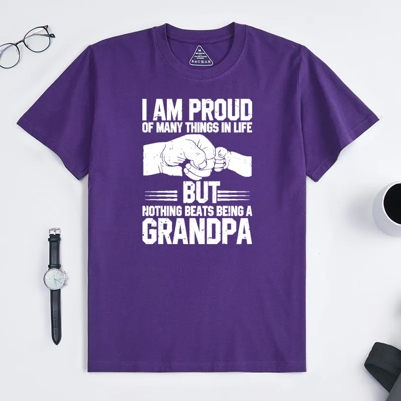 Personalized Grandpa T-Shirt Custom I Am Proud Nothing Beats Being a Grandpa Gift for Grandfather Father's Day Birthday Comfortable Cotton Shirt