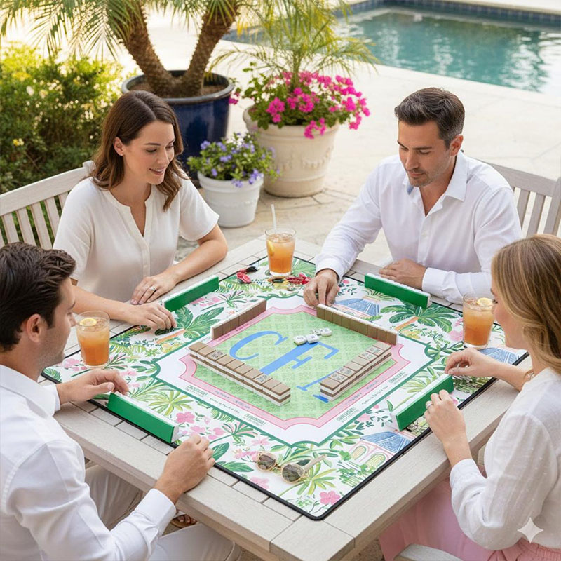 Personalized Palm Beach Chic Mahjong Mat Custom Monogram Mahjong Mat Neoprene Game Surface Travel Portable Playing