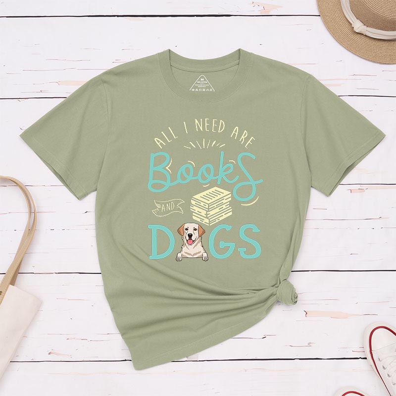 Personalized Dog Lover all I Need are Books and Dogs T-Shirt