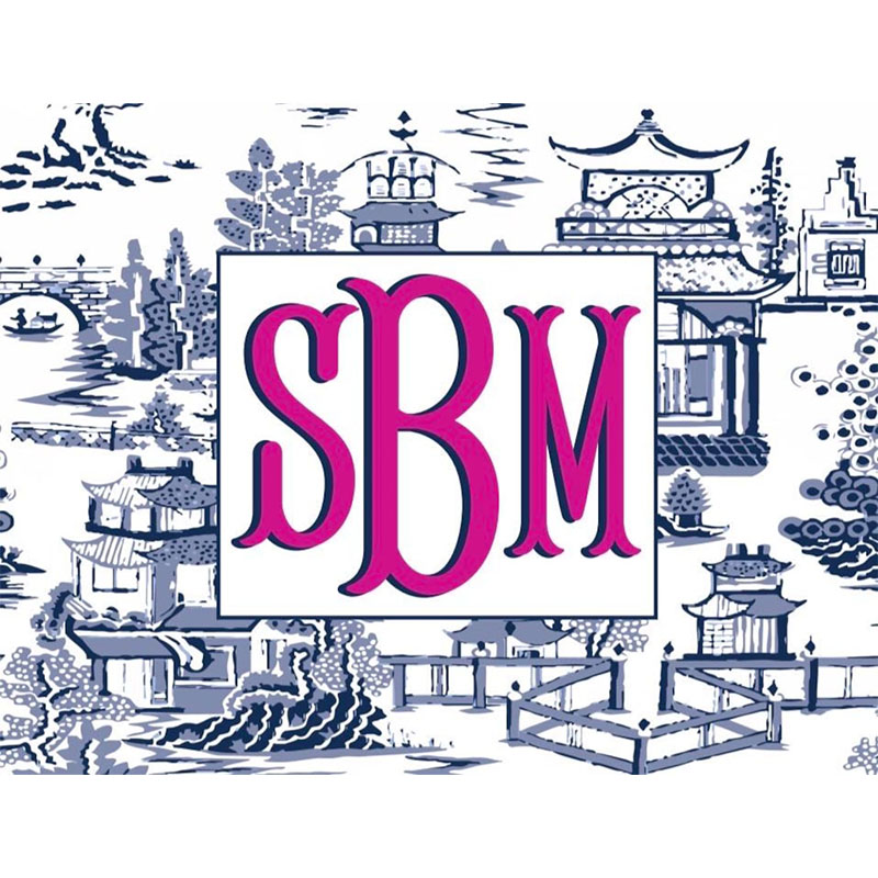 Personalized Mahjong Card Vinyl Stickers Chinoiserie Pagodas Fishtail Monogram