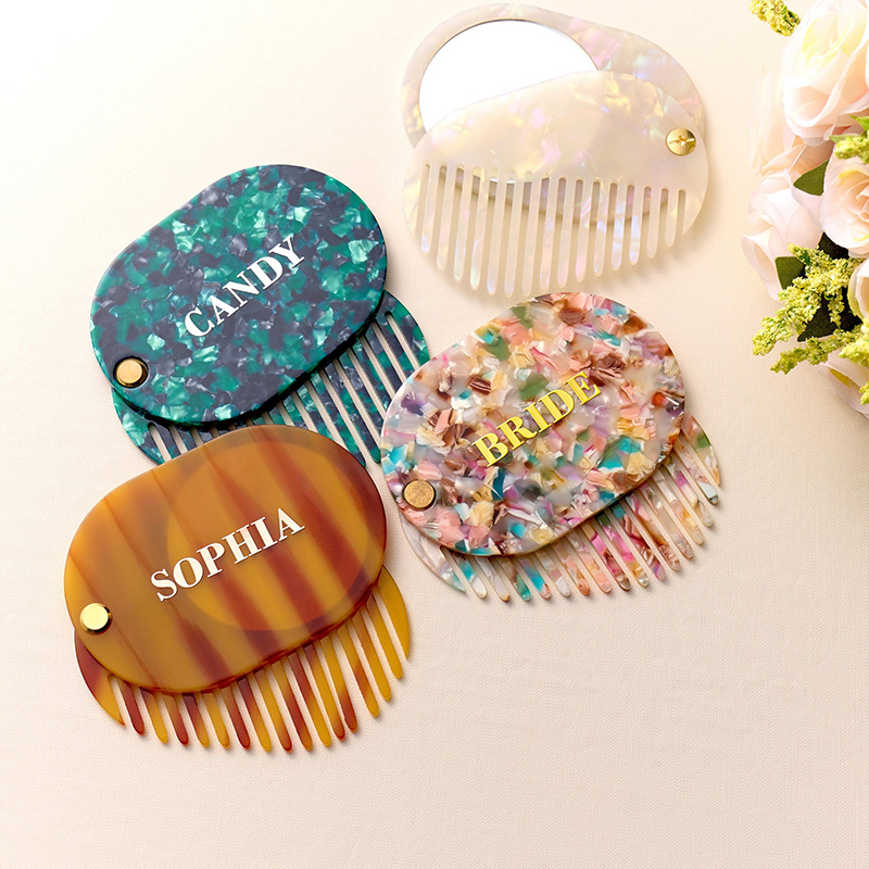 Personalized Large Amber Hair Comb Marble Hair Comb Wedding Bridesmaids Gift Bridal Gift for her Bridesmaid gifts