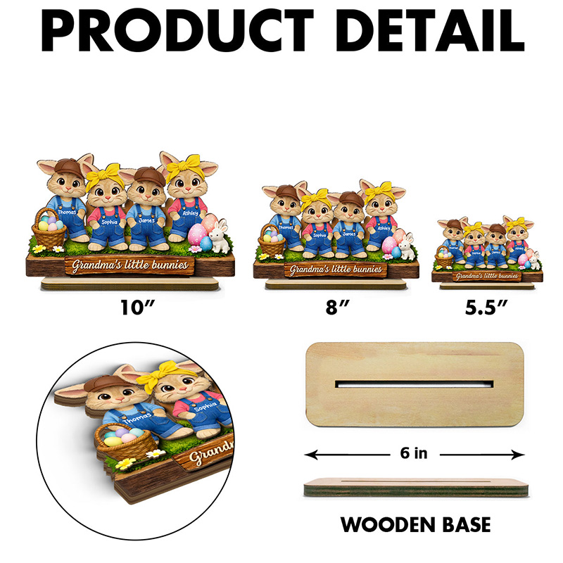 Personalized Grandma's Little Bunnies 1-6 Bunnies Customized 2-Layered Wooden Plaque Easter Gift for Grandma Farmhouse Tiered Tray Decor