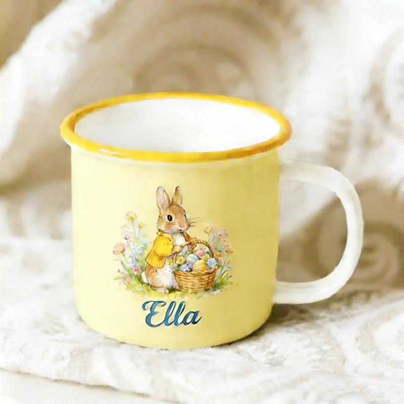 Personalized Cute Garden Easter Rabbit Bunny Enamel Mug with Name Back to School Birthday Easter Gift for Kids