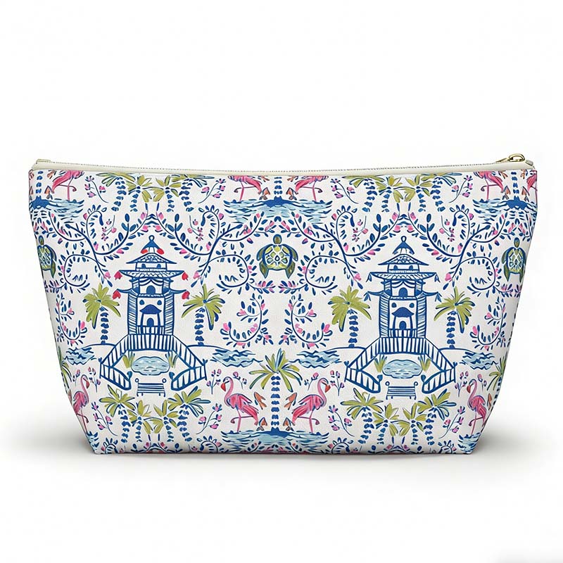 Monogrammed Mahjong Tile Bag Chinoiserie Travel Pouch Pagoda Print