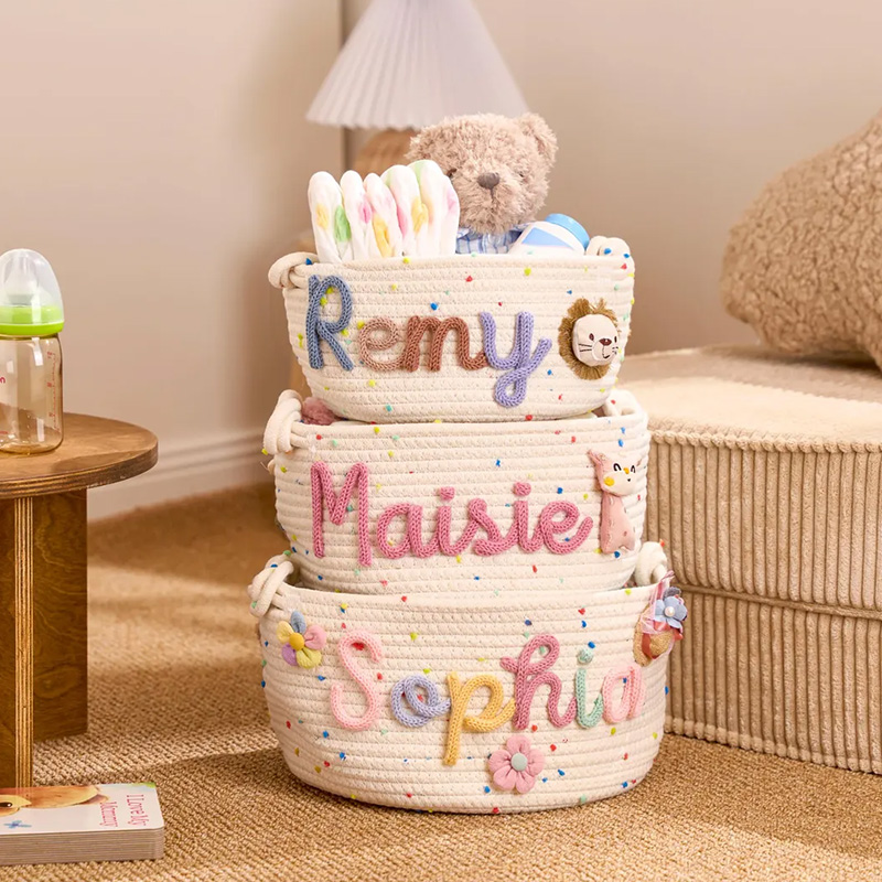 Personalized Handmade Candy Basket Personalized Name Storage Baby Shower Gift S-XL Icon Option  Toy Organizer Easter Basket gift for kids