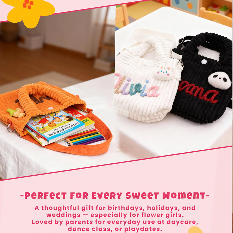 Personalized toddler crossbody bag small corduroy purse for daycare baby travel bag flower girl gift  for boy and girl preschool and birthday present