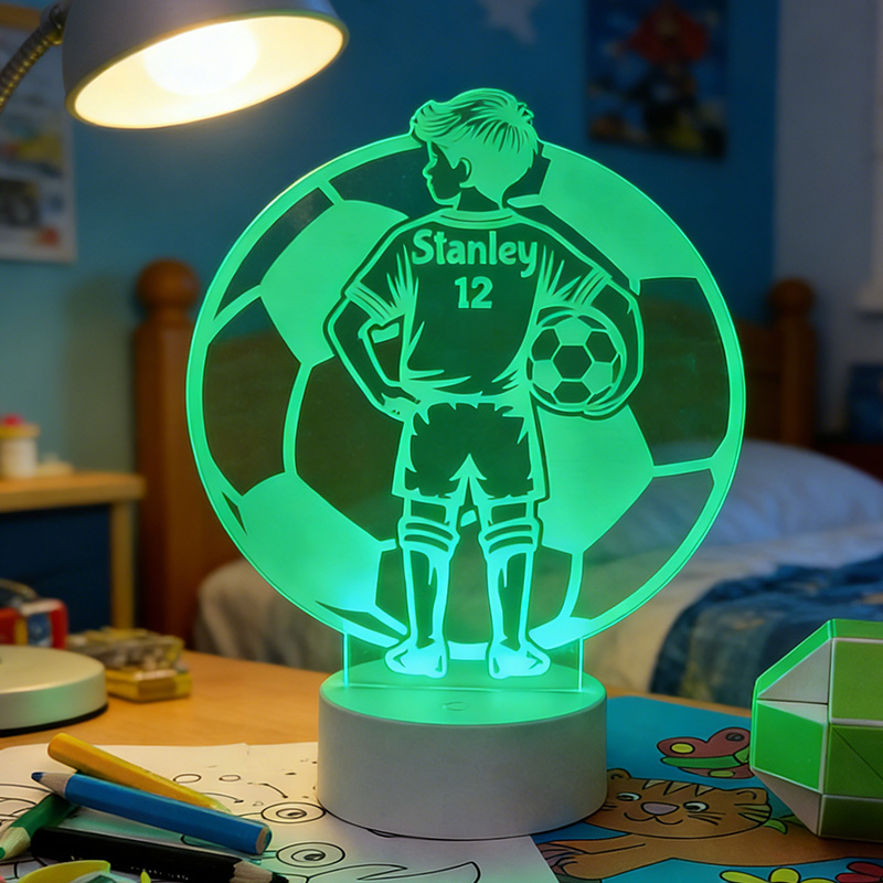 Personalised Footballer LED Night Light with Custom Name Design Remote Controlled Football Illusion Lamp for Boys gift