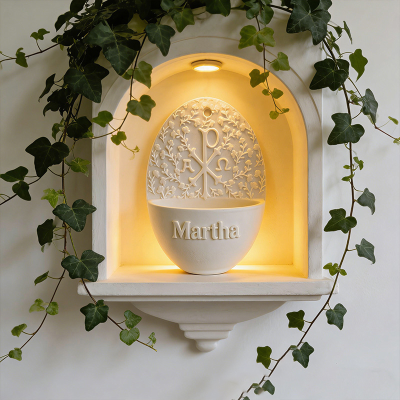 Personalized Chi Rho Holy Water Font for Home with Custom Name Catholic Catholic Home Decor Prayer Corner Decor Religious Gift Catholic Gift