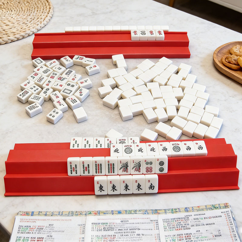 Siamese Mah Jongg Racks Double Handed Set with black Pushers Includes 2 racks and 2 pushers for American-Style Mahjong