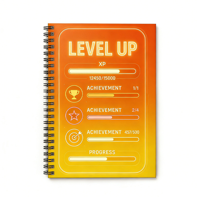 Personalized Gamer XP Tracker Spiral Notebook Gaming Design Productivity Log for Geek Lover