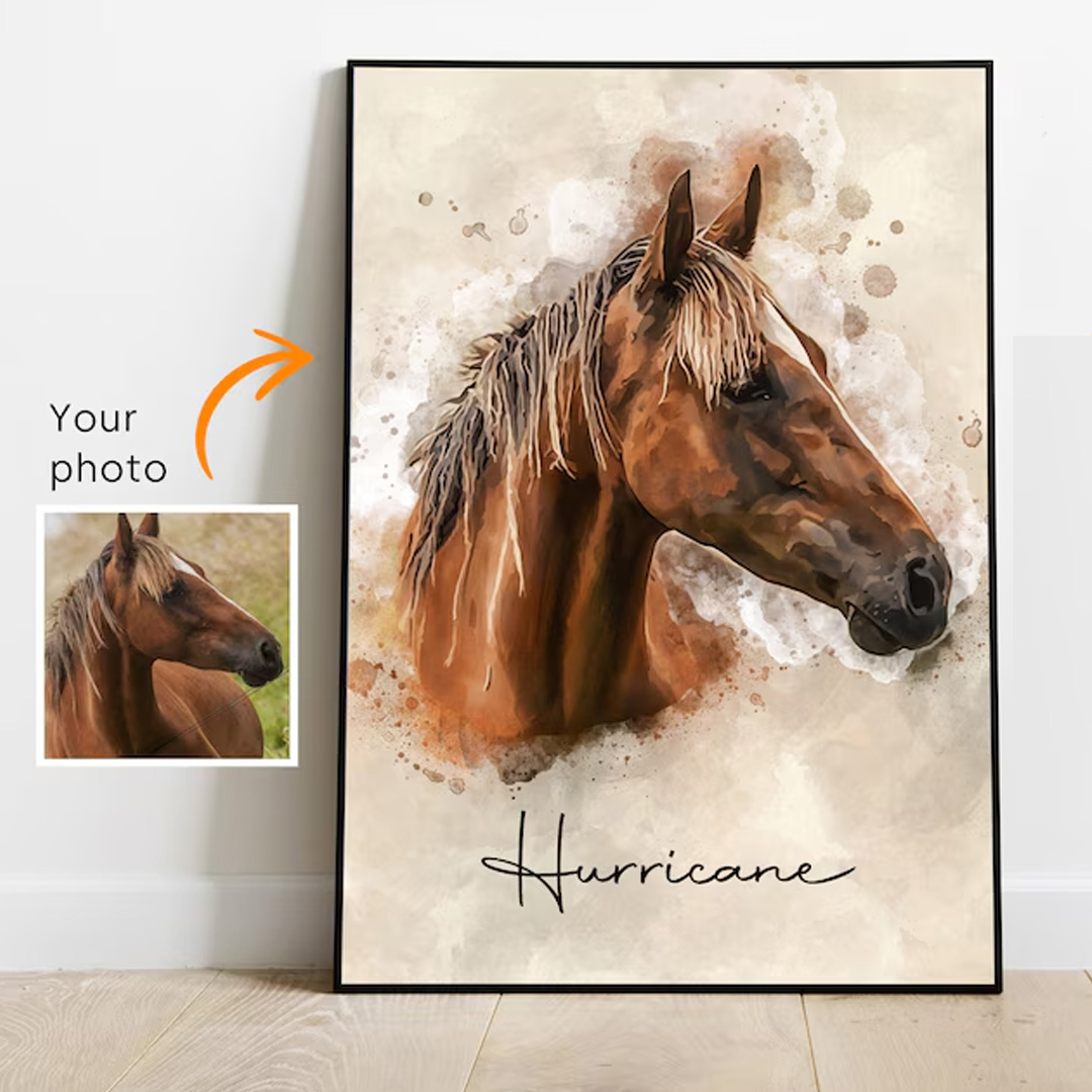 Personalized Horse Gift Photo Portrait Equestrian Art Print Wall Decor Home Decor Gift for Riding Lover