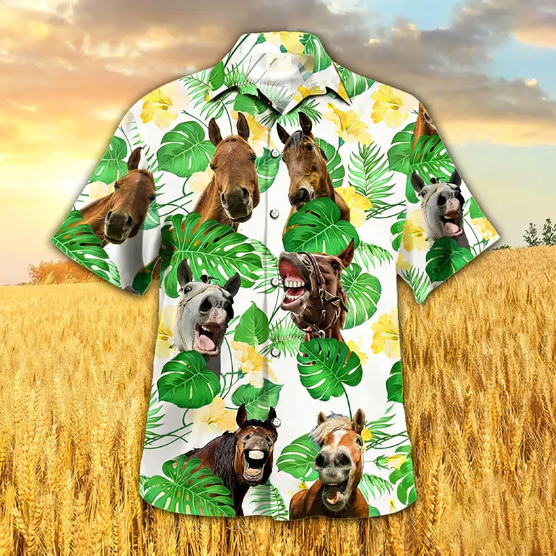 Personalized Horse In Tropical Leaves Pattern Hawaiian Shirt for Riding Lovers