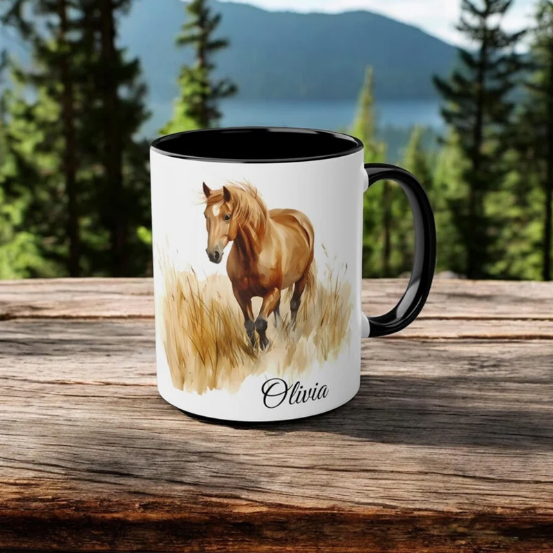 Personalized Watercolor Horse Cup Gift Mug for Equestrian Horse Riding Lovers