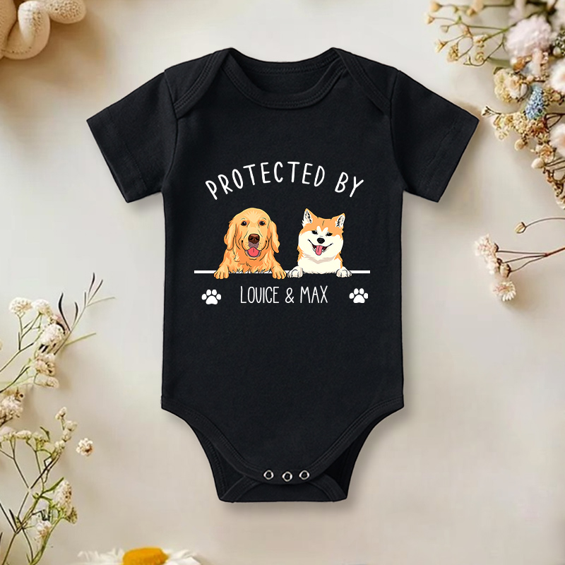 Personalized Pet Portrait Protected Baby Onesie Baby Pet Lover Outfit Baby Gift with Name