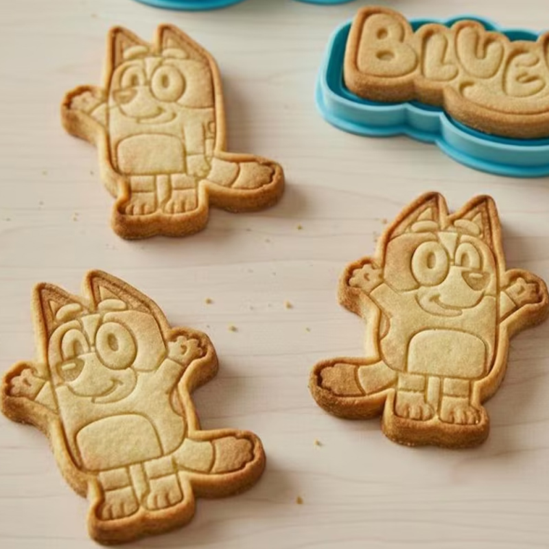 Blue Dog Cookie Cutters Set with Stamps 5 Piece Set  Cute Cookie Stamp Party Baking Gifts Birthday Party Gifts for Baking Lover