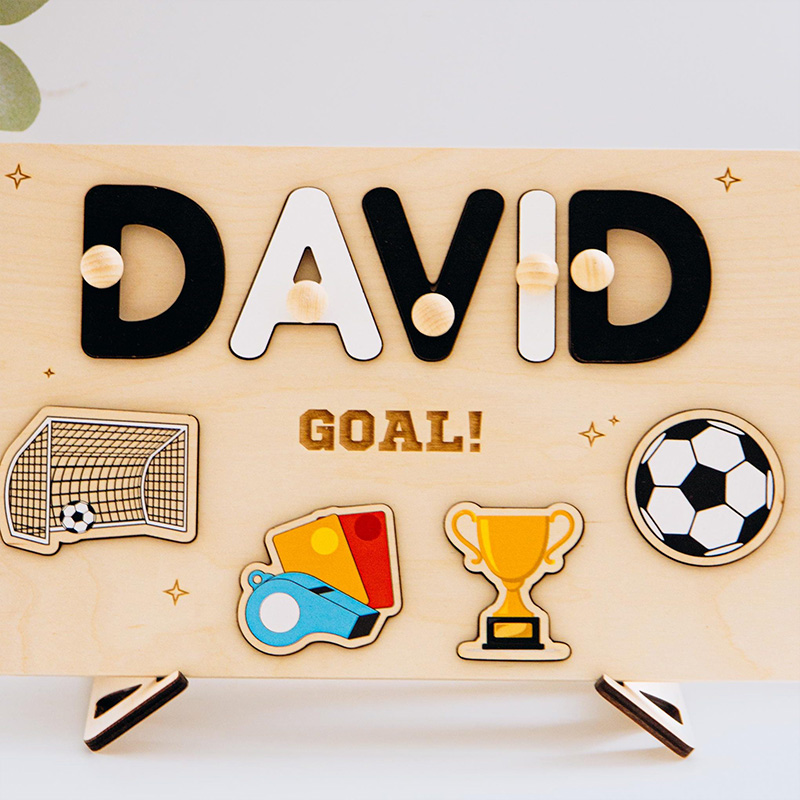 Personalized Wooden Sport Name Puzzle For Toddlers Sport Nursery Decor SportTheme Party Gift Birthday Easter Boy Gift