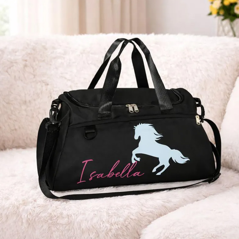 Personalized Name Equestrian Duffle Bag Waterproof Multi Compartment Travel Bag with Name and Shoulder Strap Travel Accessories Birthday Gift Overnight Bag Gift for Equestrian Lovers
