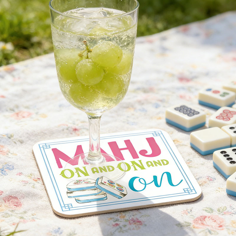 Mahjong Tiles Mahj on and on and on Mahjong Cocktails Mahj on and on and on Mahjong Icons Pots Fan Tiles and Flowers Crack Dot Bam Mahjong Dragon Blue Square Coaster