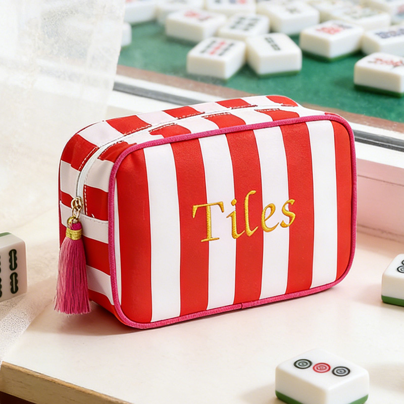 Empty Mahjong Tiles Bag with 4 Pcs Acrylic Mahjong Line Finder Cards Mahjong Tile Bags with Zipper for Game Party Travel Gatherings Pink Green Blue Red Purple