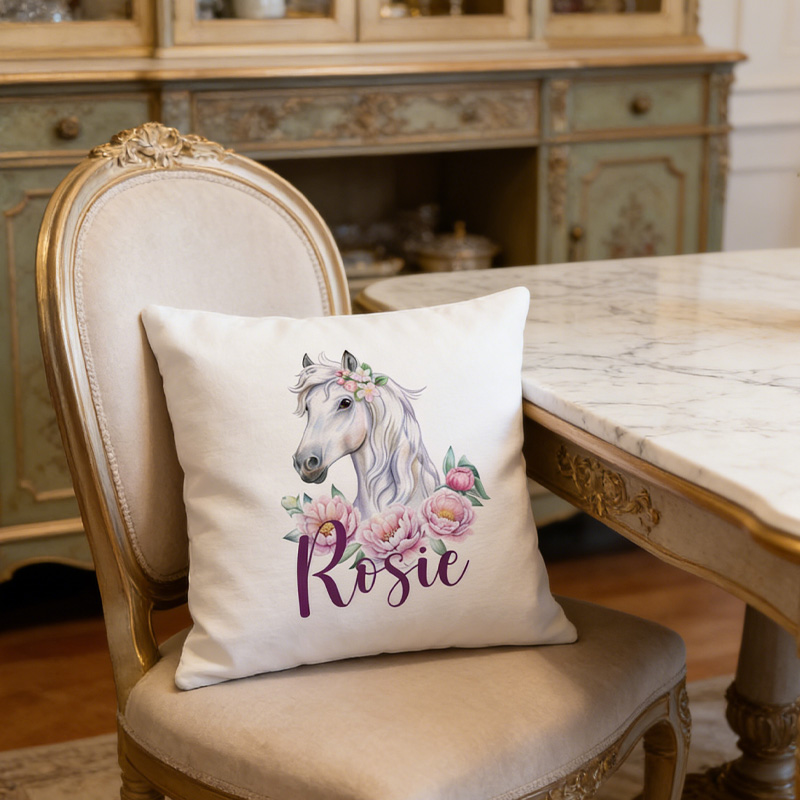 Personalized Floral Horse Cushion Throw Pillow Cover Plaid Horse Accent Pillow Farmhouse Decor for Riding Lovers Equestrian Lovers
