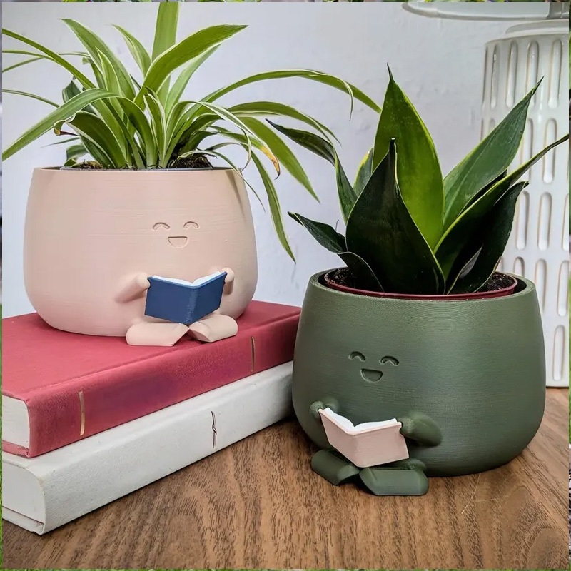 Personalized Book Reader Planter Pots with Name Cute Planter Book Pot Reading Flower Vase Bookworm Planter No Drip Christmas Gift for Book Lover Reader