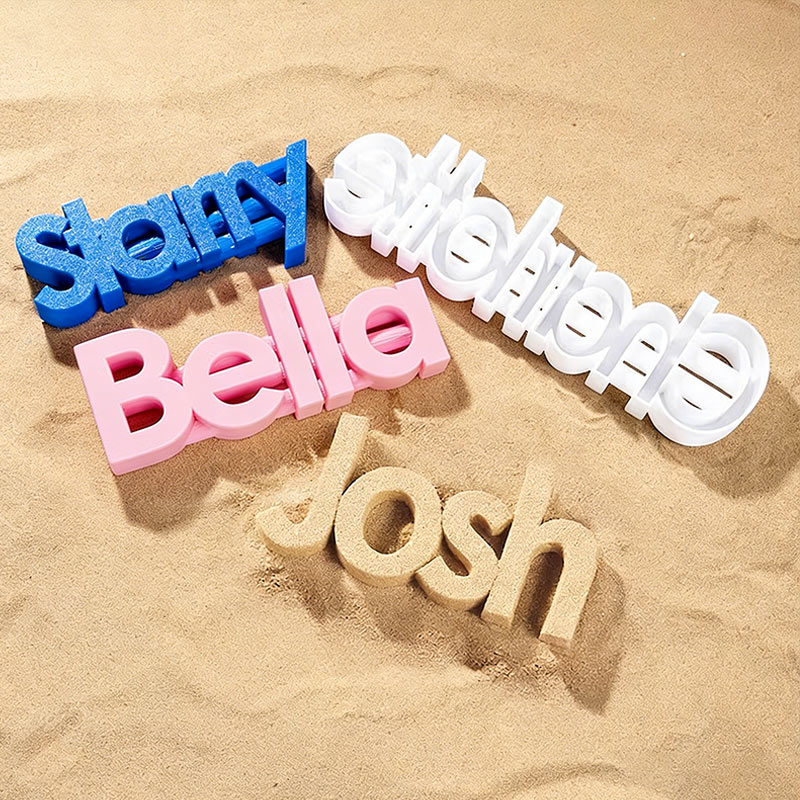 Personalized Multicolor 3D-Printed Sand Molds with Custom Names or Text Perfect for Beach Vacations & Birthday Gifts for Families and Kids