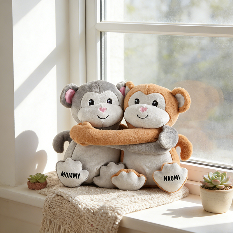 Personalized Hugs and Kisses Monkeys Loving Gift Stuffed Animals for Couples Personalized Gift For Two with Name