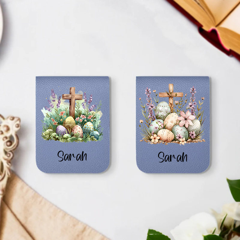 Personalized Floral Cross Easter Eggs Design Magnetic Bookmark Clip with Name Easter Birthday Gift for Book Lover Bookworm
