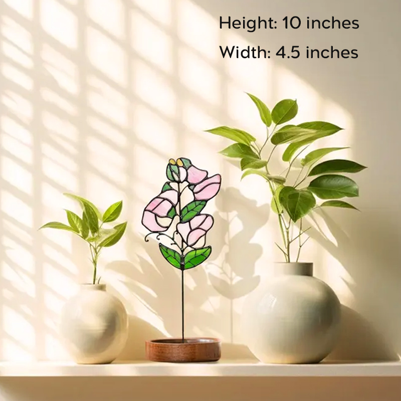 Personalized Stained Glass Birth Month Flower Birthday Suncatcher Custom Glass Flower Plant Stake Home Decor Gift for Her Mom Grandma