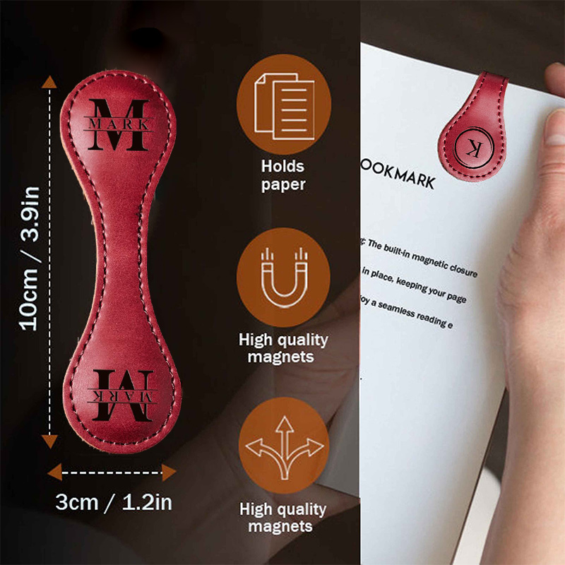 Personalized Engraved Magnetic Bookmark Custom Leather Magnet Book Clip Design with Name or Initials Unique Book Accessories for Book Lover