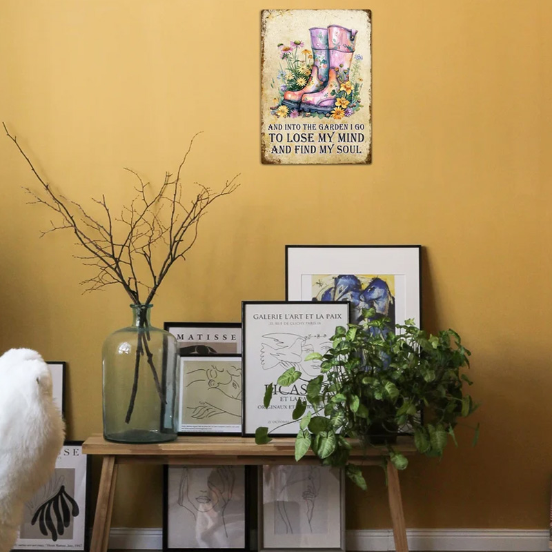 Personalized Western Cowgirl Into The Garden Metal Tin Sign Inspirational Gardening Wall Plaque Gardener Home Art Decor Shed Patio Sign Gift for Equestrian Riding Lovers