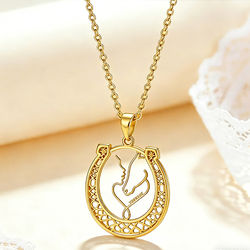 Personalized Couple Horse Rider Necklace Horseshoe Necklace Charm Jewellery Gift for Equestrain Lovers