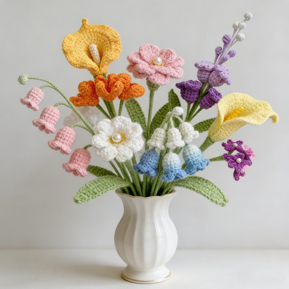 Personalized Crochet Flowers Bouquet Pink Purple Blue Gift for Wife Girlfriend Gift for Her Valentine's Day Birthday Gifts for Bestie