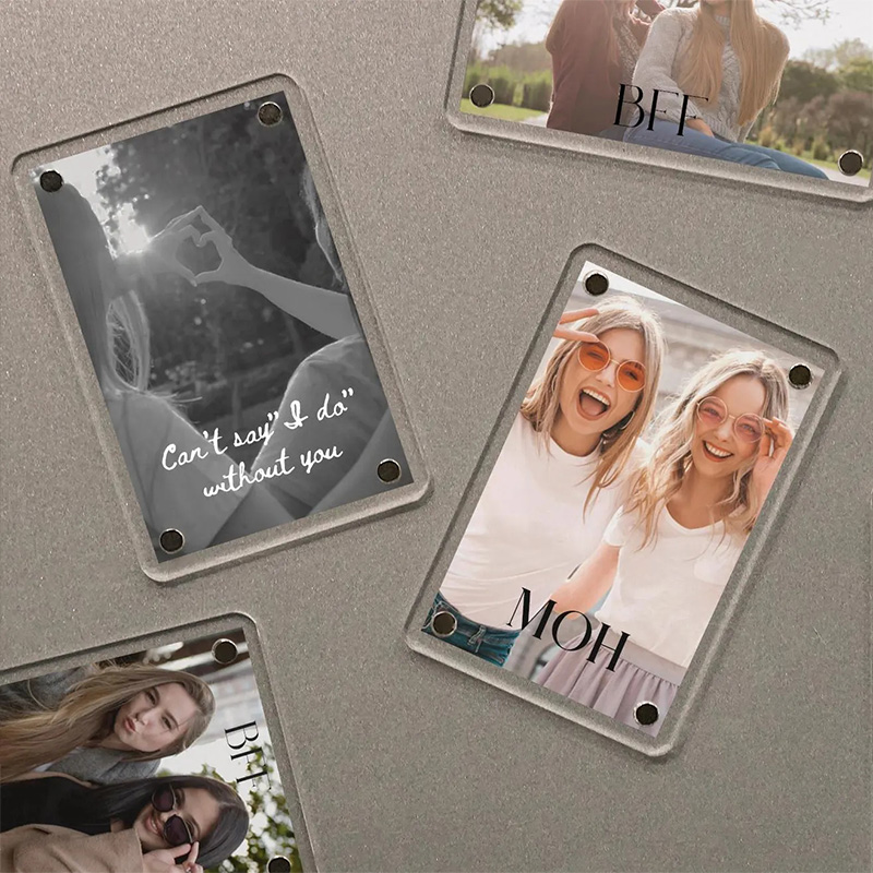 Personalized Bridesmaid Proposal Photo Frame with Engraved Text, Acrylic Fridge Magnetic Photo Frame with Custom Photos