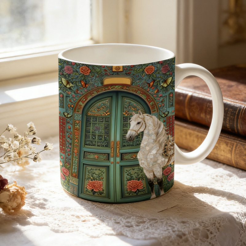 Personalized 3D Graphic Patterns Horse Shell Pearl Garden Mug Ceramic Cup Gift for Horse Riding Equestrian Lovers
