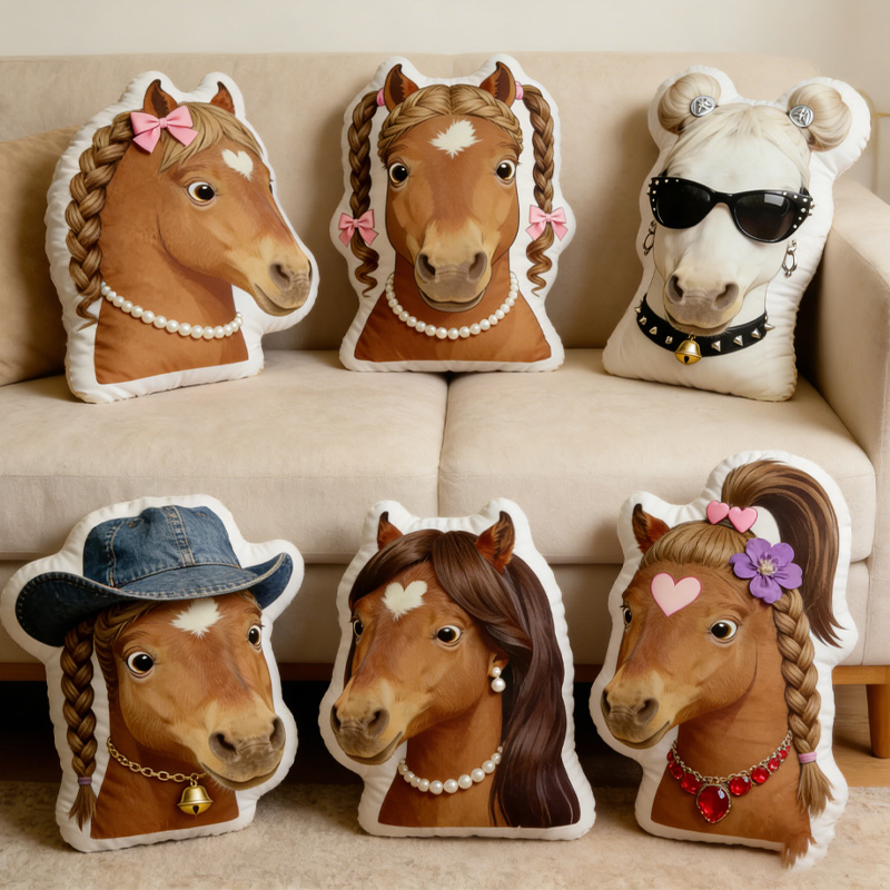 Personalized Graphic 3D Print Funny Horse Cute Animal Decoration Pillow for Equestrain Lovers
