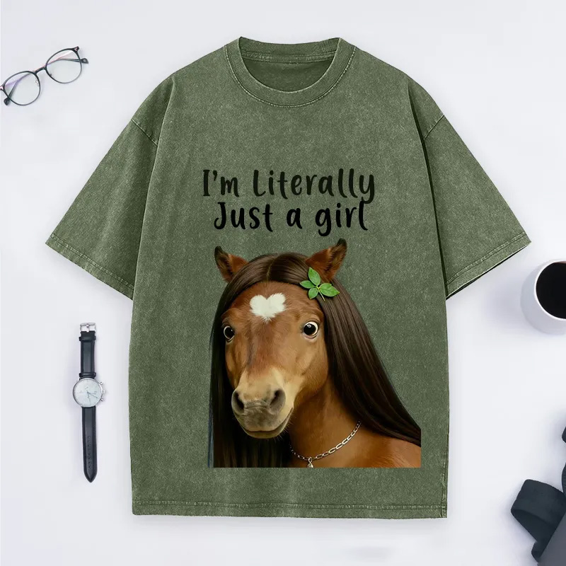 Personalized Funny Horse Washed T-Shirts Gift Shirt for Riding Equestrain Lovers